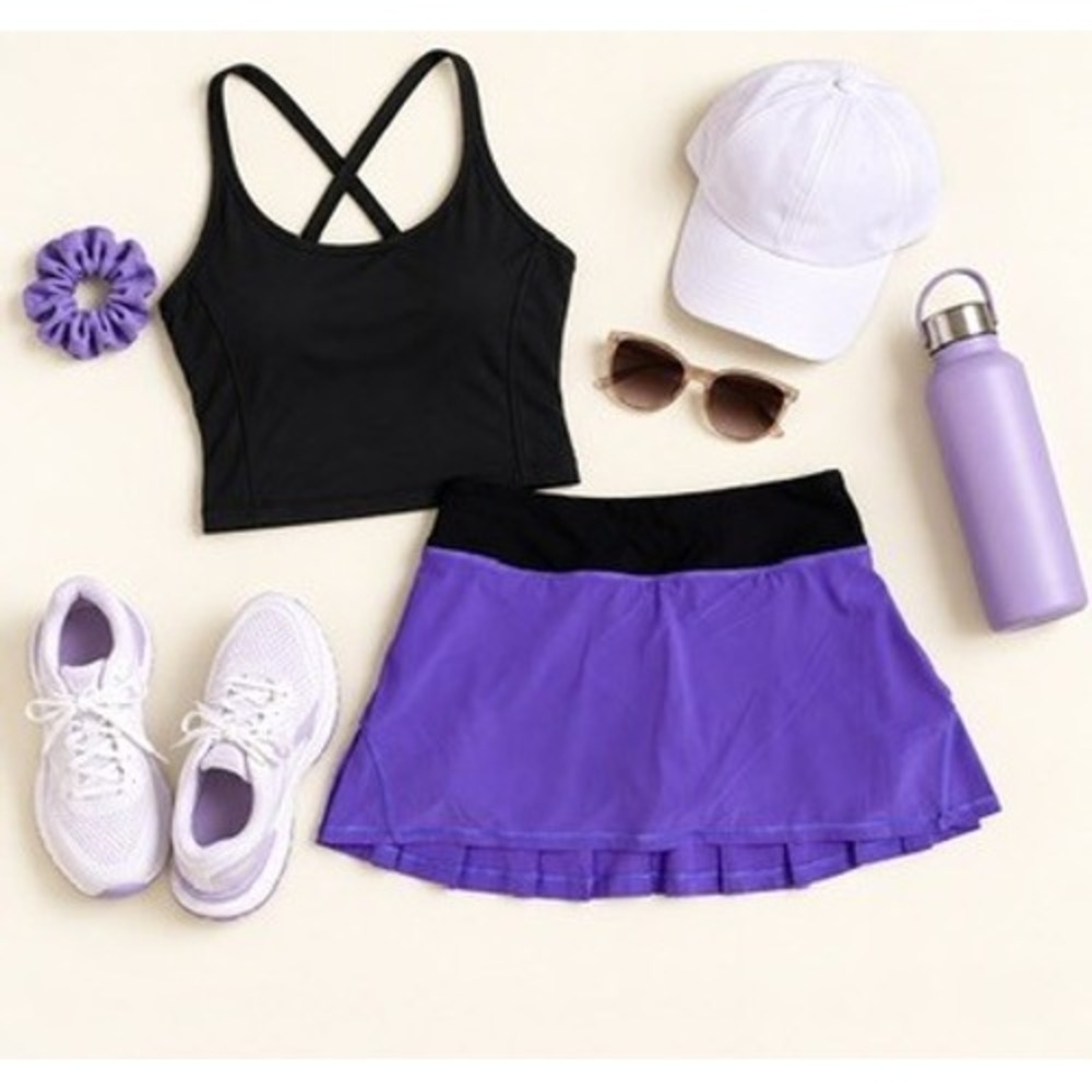 Lululemon Pace Setter Skirt Purple Black Pleated Running Tennis Skort Size 4